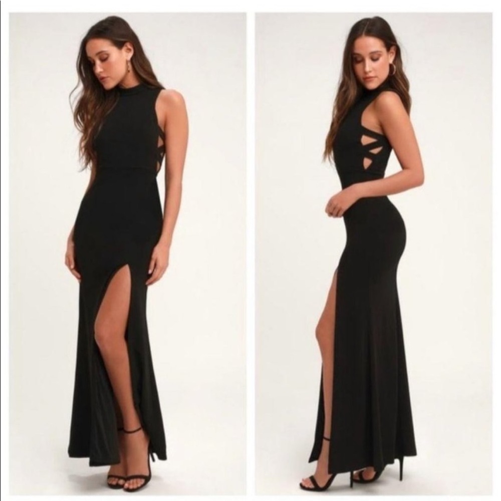 Lulu’s Keep On Dancing Black Mock Cutout Maxi Dress